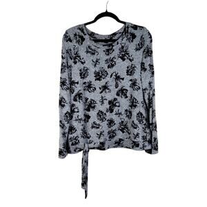 Simply Vera Vera Wang Gray Black Floral Casual Spandex Long Sleeve Tee Shirt